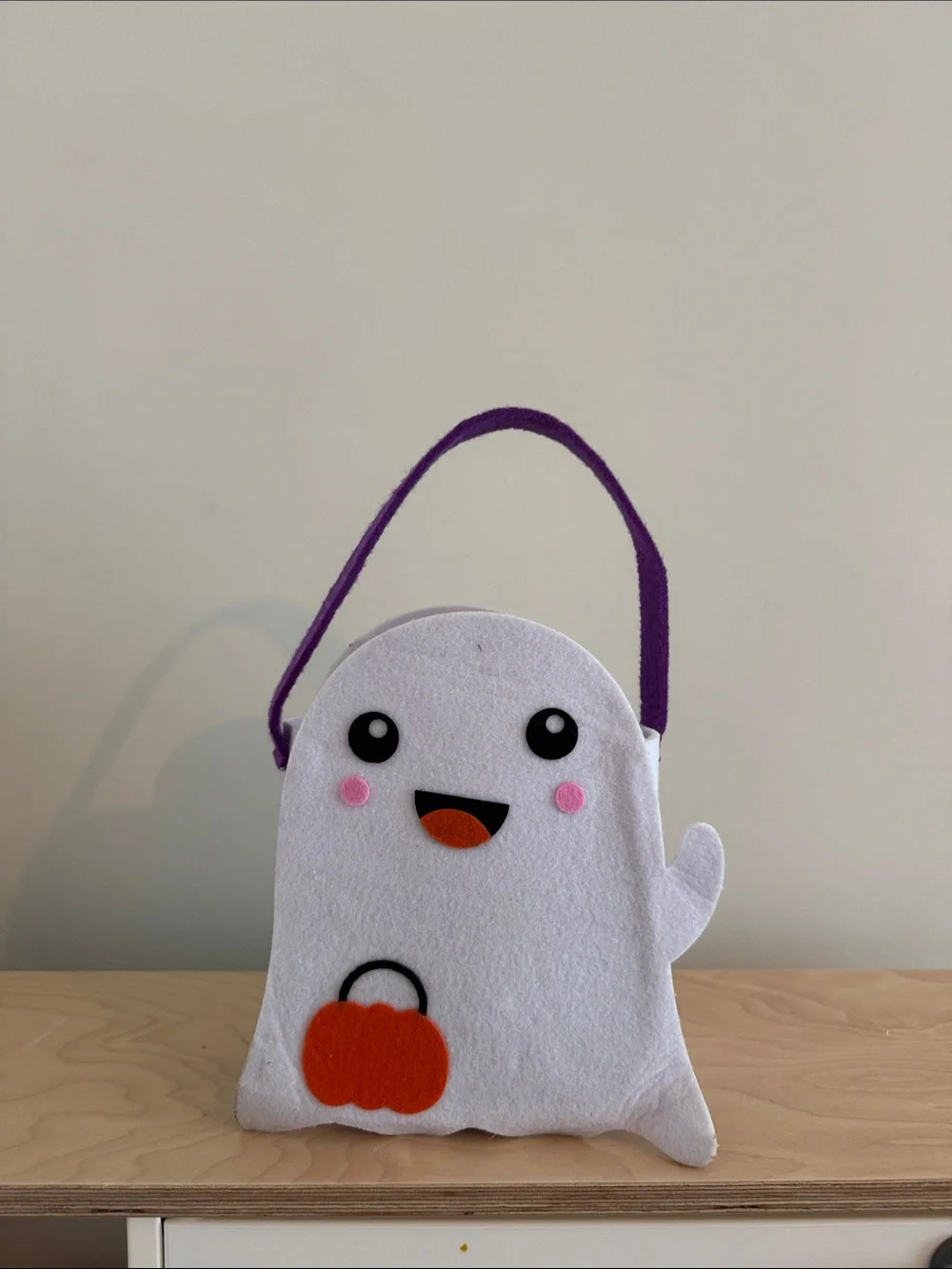 Kids Cute Ghost Trick-or-Treat Bag in White and Purple